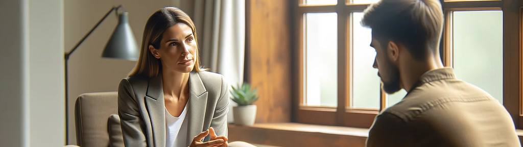 A professional trauma therapist conducting a therapy session with a client in a well-lit, private therapy office, emphasizing the importance of communication in trauma therapy.