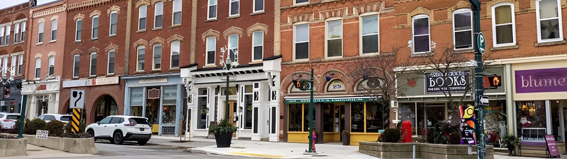 Historic downtown Orangeville with shops and offices, showcasing the vibrant community where you can find a trusted psychologist in Orangeville.